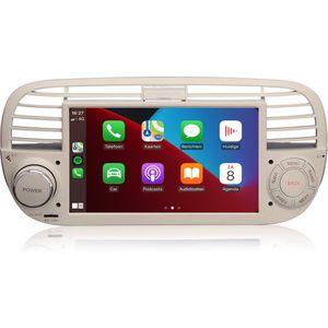 Carplay autoradio voor Fiat 500 Beige | 2007 t/m 2015 | Android 13 | Draadloos Apple Carplay & Android auto | 4GB + 64GB | 8-Core processor | Cartronix | 2025 model | 2007 2008 2009 2010 2011 2012 2013 2014 2015 | Bluetooth & Wifi
