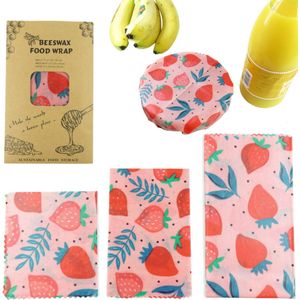 Bijenwas Wraps (Bijenwas Doek) - ""rode aardbei"" Set van 3 - 1S, 1M, 1L - Beeswax Wraps - Herbruikbaar Boterhamzakje - Bee Wrap - Beewax - Bijenwasdoek - Zero Waste - Duurzaam Cadeau