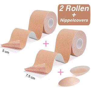 2 rollen Boobtape - 5 cm & 7.5 cm - Boob tape - Borst tape - Bra tape - Boob lift tape Beige - 5 meter lang 5 CM breed - Plak BH