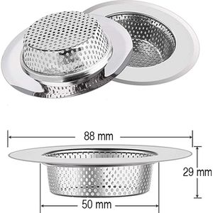 Luxe RVS gootsteen zeef Ø88mm - 50mm - gootsteenstop - afvoerzeef - korfplug - gootsteenbakje - afvoerstop - gootsteen stop 80 mm