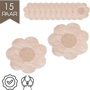 Satijn - 15 Paar - Beige - Tepelstickers - Tepelplakkers - Tepelcovers - Tepelbedekkers - Bloem - 30 Stuks