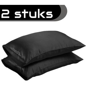 Satijnen kussensloop - set van 2 kussenslopen - Skin & Hair Pillow sleeve - zwart 60x70cm set - Beauty kussen - zijden kussensloop - Huidverzorging - Haarverzorging - Anti Allergeen - Anthracite - zijden kussensloop - Beauty kapsel sloop
