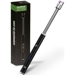 TravelHawk Elektrische stormaansteker met langere flexibele hals, plasma-aansteker, plasma-aansteker, plasma-aansteker, cadeau - zwart