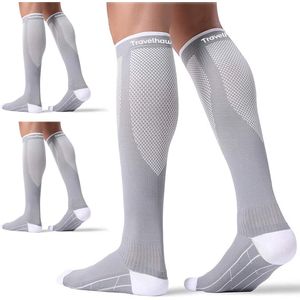Travelhawk Compressiekousen Grijs - 3 Stuks - Hardloopsokken - Premium Compressiesokken - Running Socks - Vochtafdrijvend - Skisokken - Voorkom Blessures & Spierpijn - L/XL