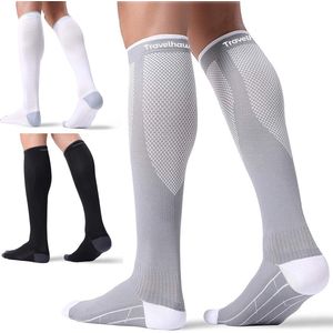 Travelhawk - Compressiekousen - Zwart/Wit/Grijs - 3 Pack - Premium Compressiesokken