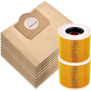 2x filter en 10x stofzuigerzakken geschikt voor Karcher voor WD3 / MV3 series - stofzakken - Vervangt 6.959-130.0 - A2204 A 2201 2204 2504 SE4001