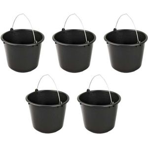 Synx Tools 5x Bouwemmer 12L XXL Zwart - Voordeelpak