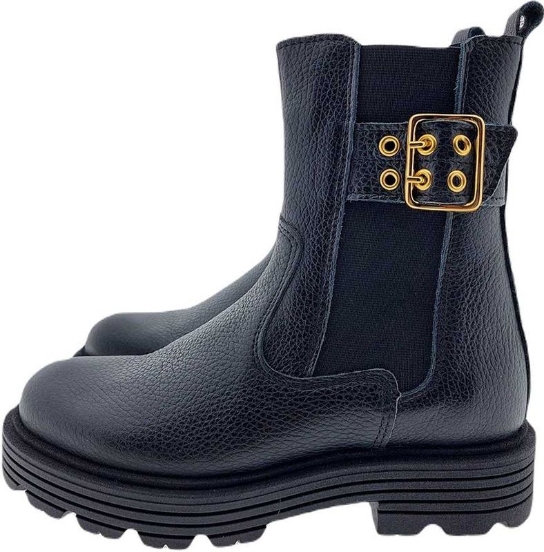 Red-Rag 12510 Boots - Zwart - Leer - Goudkleurige Gesp