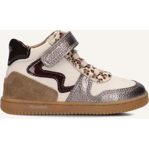 Develab - 44402 - Hoge Sneaker - Wit en Goud - Leer en Suede - Leopard Print