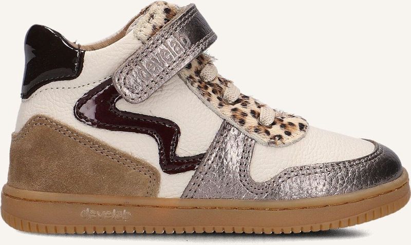 Develab - 44402 - Hoge Sneaker - Wit en Goud - Leer en Suede - Leopard Print