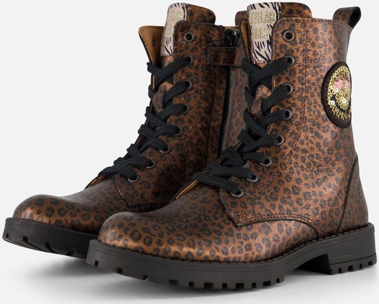 Develab - Leopard Veterboots - Bruin - Leer - Kinderschoenen