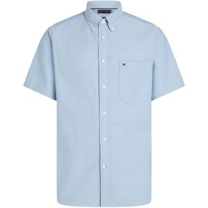 Tommy Hilfiger - Overhemd - Lichtblauw - Katoen - Button-Down - Korte Mouwen