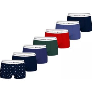 Tommy Hilfiger trunk (7-pack), heren boxers normale lengte, blauw, groen, rood en blauw met print - Maat: S