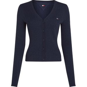 Tommy Jeans TJW Cable Essential Cardigan DW0DW18682 Cardigan Trui, blauw (Dark Night Navy Melange), XS, Blauw (Donker Night Navy Melange), XS