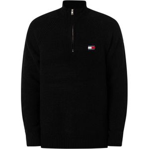 Tommy Jeans - DM0DM19437 - Trui - Zwart - Katoenmix, 1/4 Ritssluiting, Regular Fit