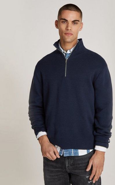 Tommy Jeans - TJM Reg Half Zip - Sweater - Blauw - 100% Biologisch Katoen