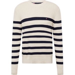 Tommy Hilfiger heren pullover Katoenen - grijsbeige met blauw gestreept