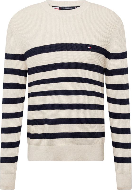 Tommy Hilfiger heren pullover Katoenen - grijsbeige met blauw gestreept