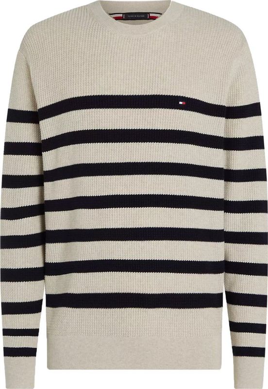 Tommy Hilfiger heren pullover Katoenen - grijsbeige met blauw gestreept
