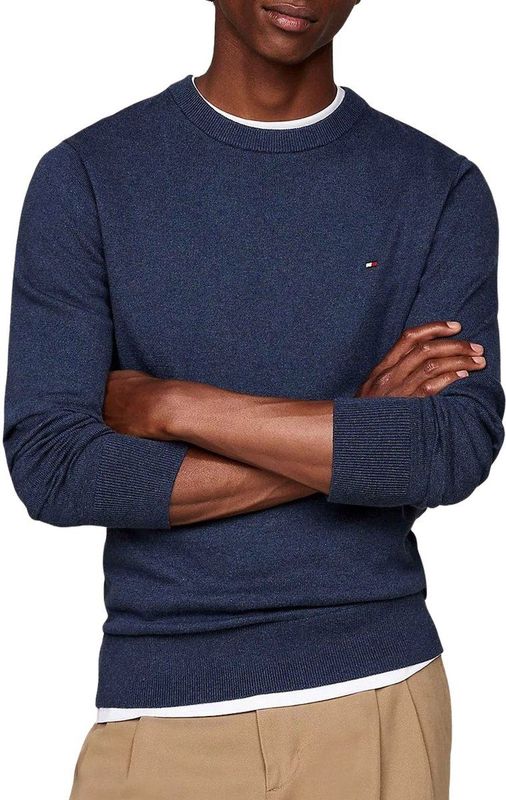 Tommy Hilfiger - Ronde Hals Katoen Kasjmier Trui - Blauw - Heren