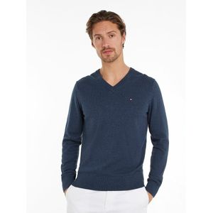 Trui met V-hals in pima katoen en kasjmier TOMMY HILFIGER. Katoen materiaal. Maten L. Blauw kleur