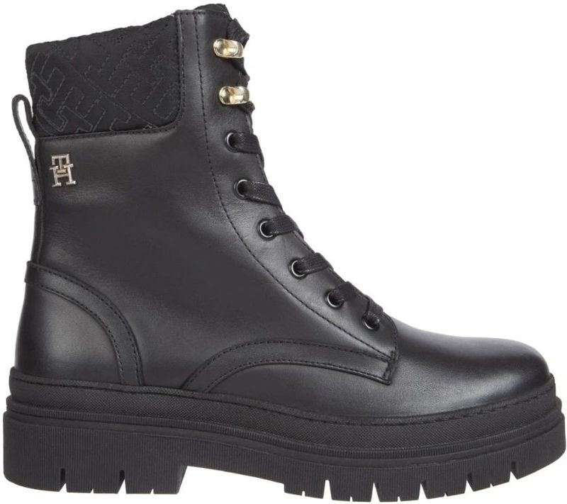 Tommy Hilfiger - Lace-Up Enkellaarsjes - Zwart - Leer