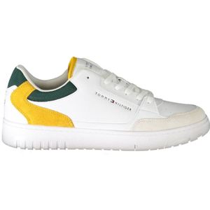 Tommy Hilfiger - Witte Sneakers - Heren - Leer - Met Groene en Mosterdgele Accenten