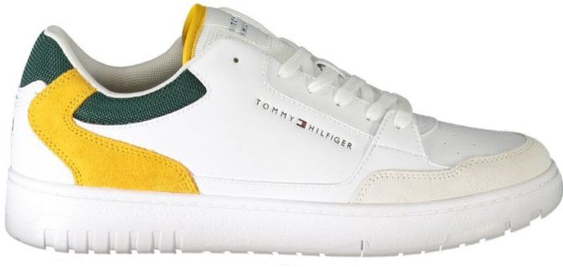 Tommy Hilfiger - Witte Sneakers - Heren - Leer - Met Groene en Mosterdgele Accenten