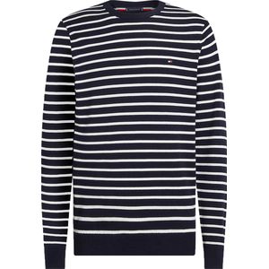 Tommy Hilfiger heren pullover Katoenen - donkerblauw met off white gestreept