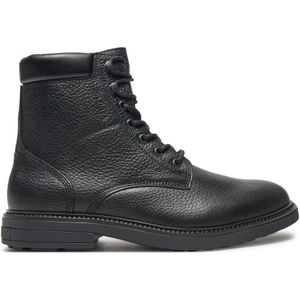 Tommy Hilfiger - Enkellaarsjes - Zwart - Leer - Vetersluiting - Weerbestendig