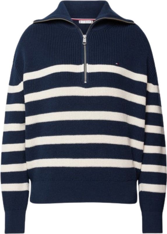 Tommy Hilfiger Cardigan Dames Trui Gebreid Katoen - Blauw/Wit