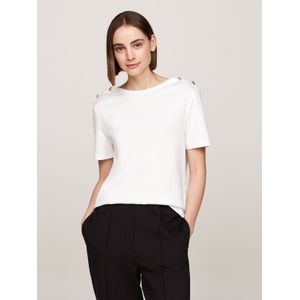 Tommy Hilfiger Rundhalsshirt "REG STRIPE GOLD BTN C-NK SS", mit goldfarbenem Knopf
