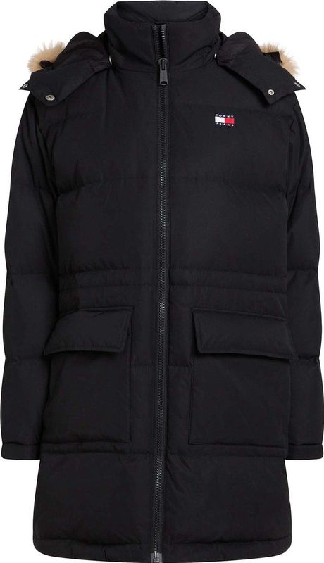 Tommy Jeans - Midi Alaska Faux Fur Jacket - Zwart - Gerecycled Polyester