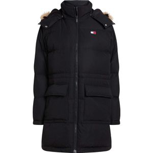 Tommy Jeans - Midi Alaska Faux Fur Jacket - Dames Jas - Zwart - Gerecycled Polyester