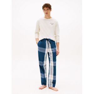 Tommy Hilfiger heren pyjama set, wit shirt met blauw met wit geruite broek