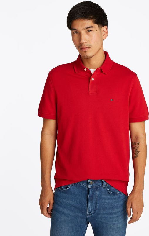 TOMMY HILFIGER - Rechte Stretch Polo - Karmijnrood - Katoen