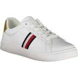 Tommy Hilfiger - ESSENTIAL COURT SNEAKER STRPS - Vrijetijdsschoen - Wit/goudkleur