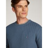 Tommy Hilfiger - Gebreide Trui - Blauw - Katoen - Geribbelde Ronde Hals