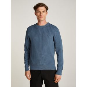 Tommy Hilfiger - Gebreide Trui - Blauw - Katoen - Geribbelde Ronde Hals
