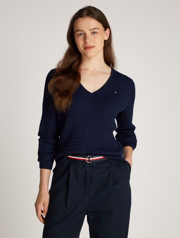 TOMMY HILFIGER Trui 'Cable'  navy / donkerblauw / rood / wit