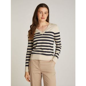 Tommy Hilfigervoor vrouwen. WW0WW40098 Gebreide Pullover Met V Hals Beige (M), Casual, Katoen, Lange mouwen