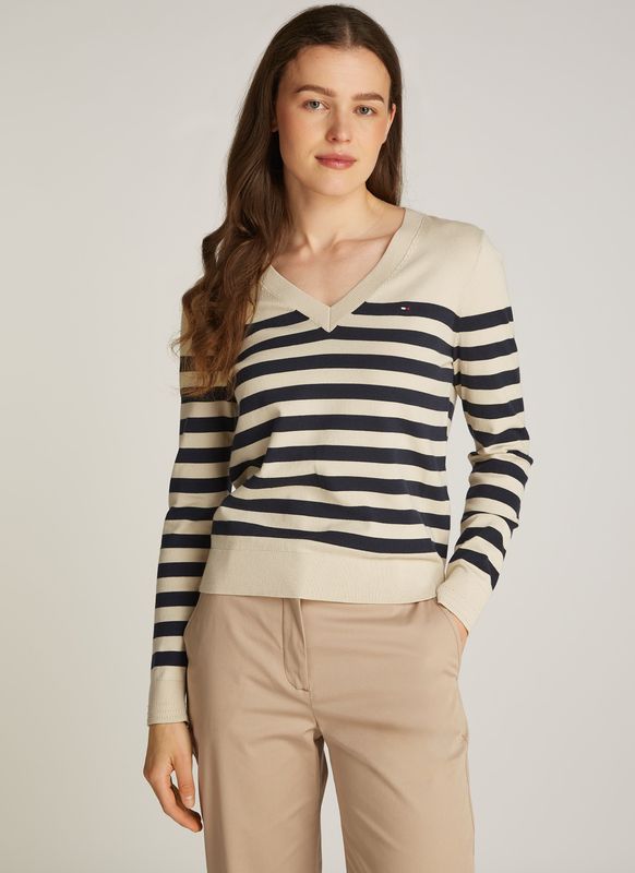 Tommy Hilfiger V-Ausschnitt-Pullover, mit Logo-Stickerei