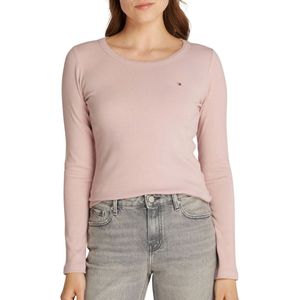 Tommy Hilfiger Dames Slim 5X2 Rib O-NK LS WW0WW38869 L/S T-shirt, roze, XXS, Roze (mistig roze), XXS
