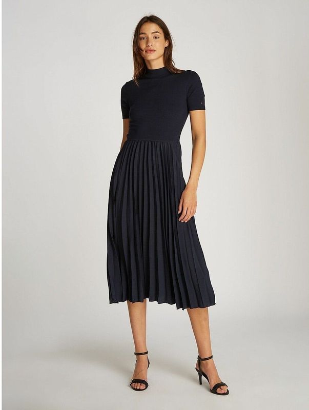Plissé-jurk met opstaande kraag TOMMY HILFIGER. Viscose materiaal. Maten M. Blauw kleur