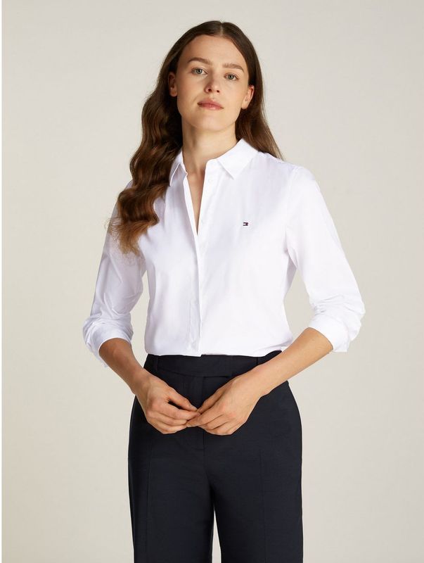 Tommy Hilfiger - WW0WW44084 Overhemd - Wit - Gerecycled Katoen - Lange Mouwen