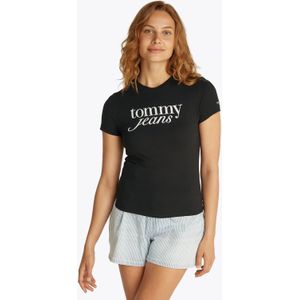 TOMMY JEANS T-shirt - Black - Katoen - Logoprint op Borsthoogte