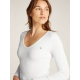 TOMMY JEANS - TJW SLIM ESSENTIAL RIB V LS - Shirt met Lange Mouwen - Ecru