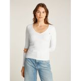 TOMMY JEANS - TJW SLIM ESSENTIAL RIB V LS - Shirt met Lange Mouwen - Ecru