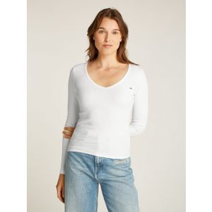 TOMMY JEANS - TJW SLIM ESSENTIAL RIB V LS - Shirt met Lange Mouwen - Ecru