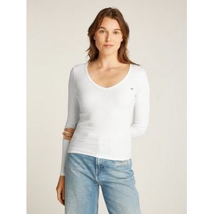 TOMMY JEANS - TJW SLIM ESSENTIAL RIB V LS - Shirt met Lange Mouwen - Ecru